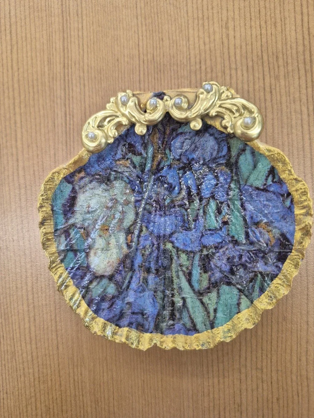 Decorative Hadcrafted Blue and Teal Shell With Gold Trim